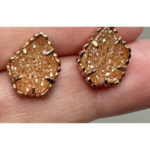 Kendra Scott Tessa Rose Gold Stud Earrings in Rose Gold Drusy, Pierced, Crystals